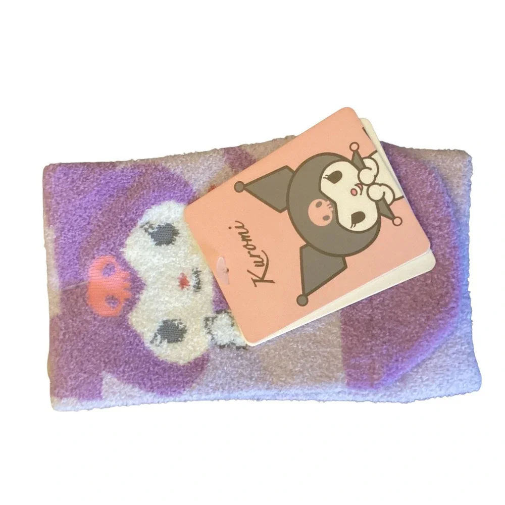 Sanrio Kuromi Miniso Fuzzy Socks and Gund Ice Cream Plush Keychain Bundle Purple